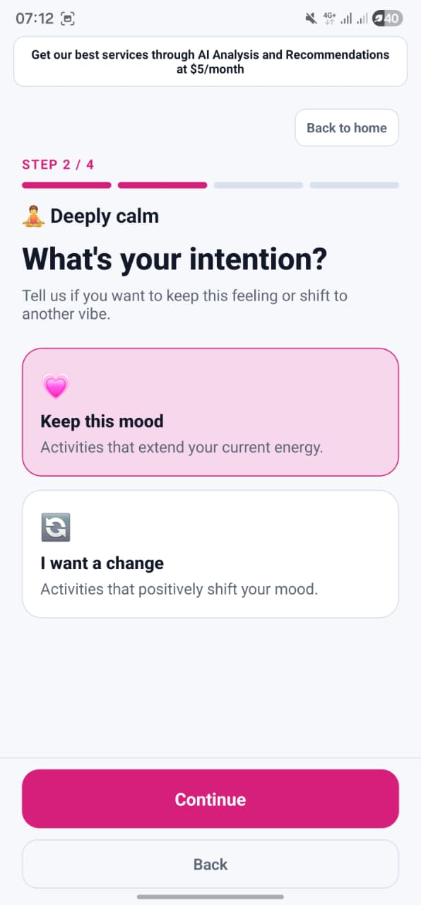 Set the intention screen