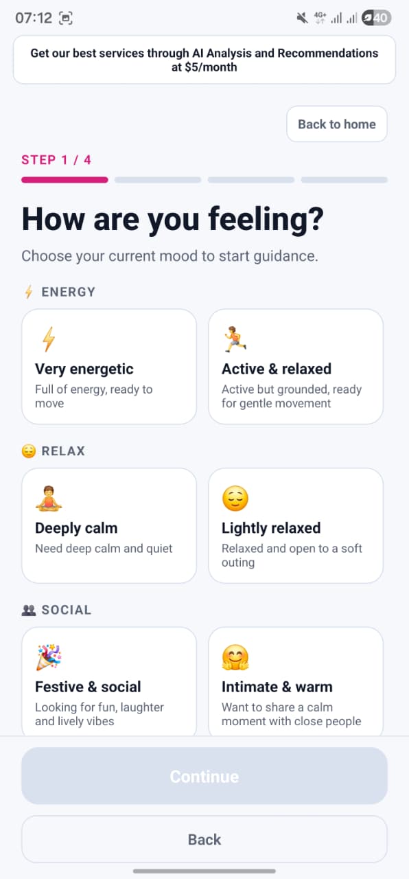 Choose a feeling screen